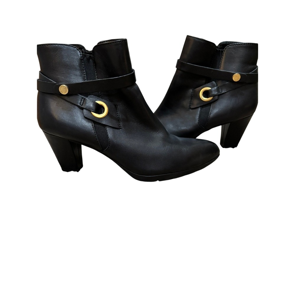 Anne‎ Klein AKChelsey Boots Womens 8.5M Black Leather iFlex Ankle Booties Gold